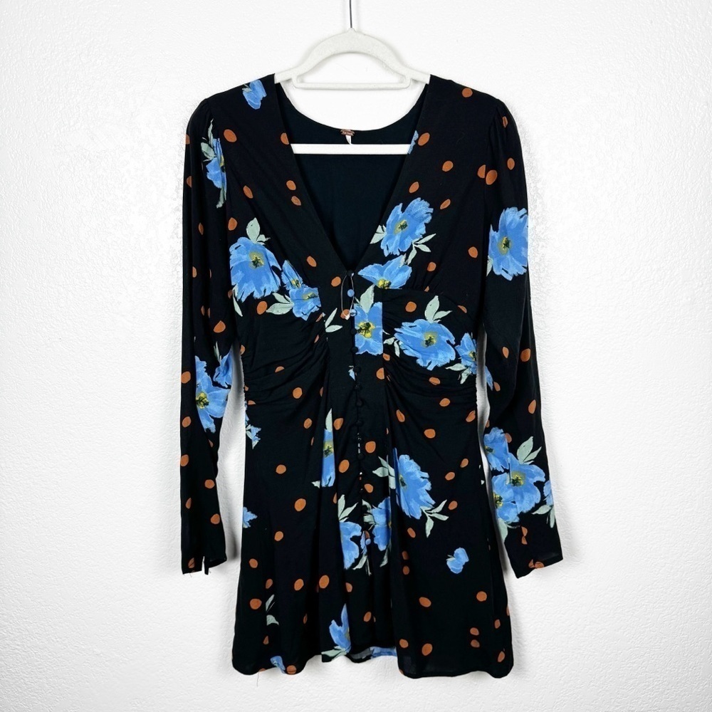Free People Floral Long Sleeve Mini Dress In Moonlight Combo Size Small - Picture 3 of 7
